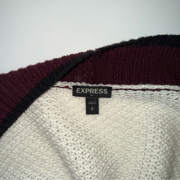 Express Oversized Cardigan Maroon Cream Multi Colorblock Knit Small Women’s - Picture 8 of 10